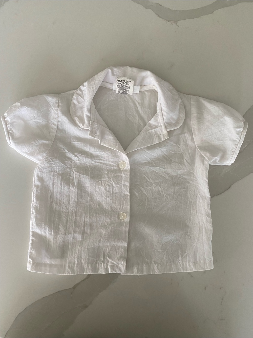 Vintage Mayfair  White Peter Pan Collared puff sleeve Button-Up Shirt 12 Months